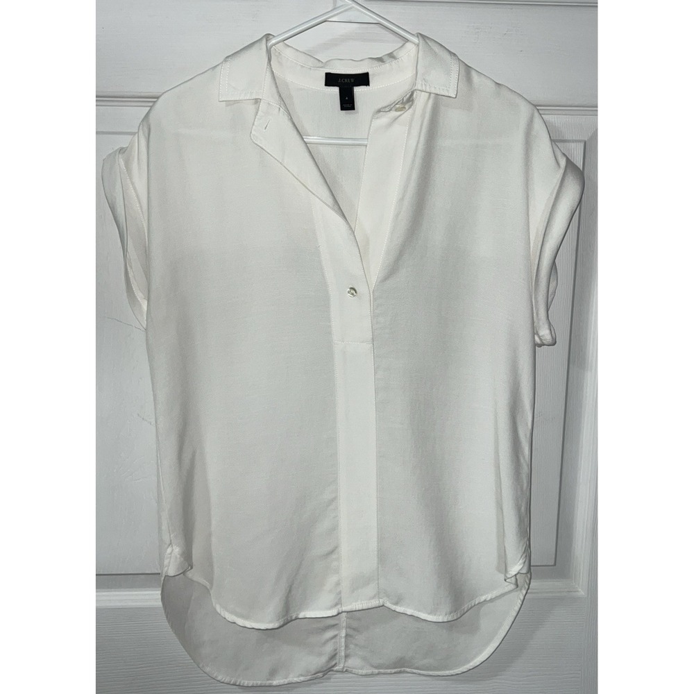 J Crew Womens Ivory Lyocell Blend V-neck Popover 2 Button High-Low Shirt Size 4